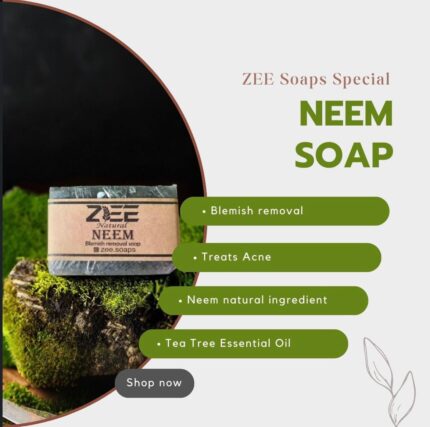 Neem Soap by Zee Naturals – 100g | Organic Anti-Acne & Deep Cleansing Bar for Clear, Glowing Skin