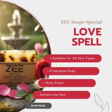 Love Spell Organic Soap  by Zee Naturals 100g – Long-Lasting Fragrance, Herbal Moisturizing & Natural Glow Bar
